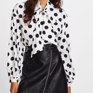 Tops - BLOUSE Bow Tied Neck Lantern Long Sleeve Polka Dot Tops - BLOUSE Bow Tied Neck Lantern Long Sleeve Polka Dot